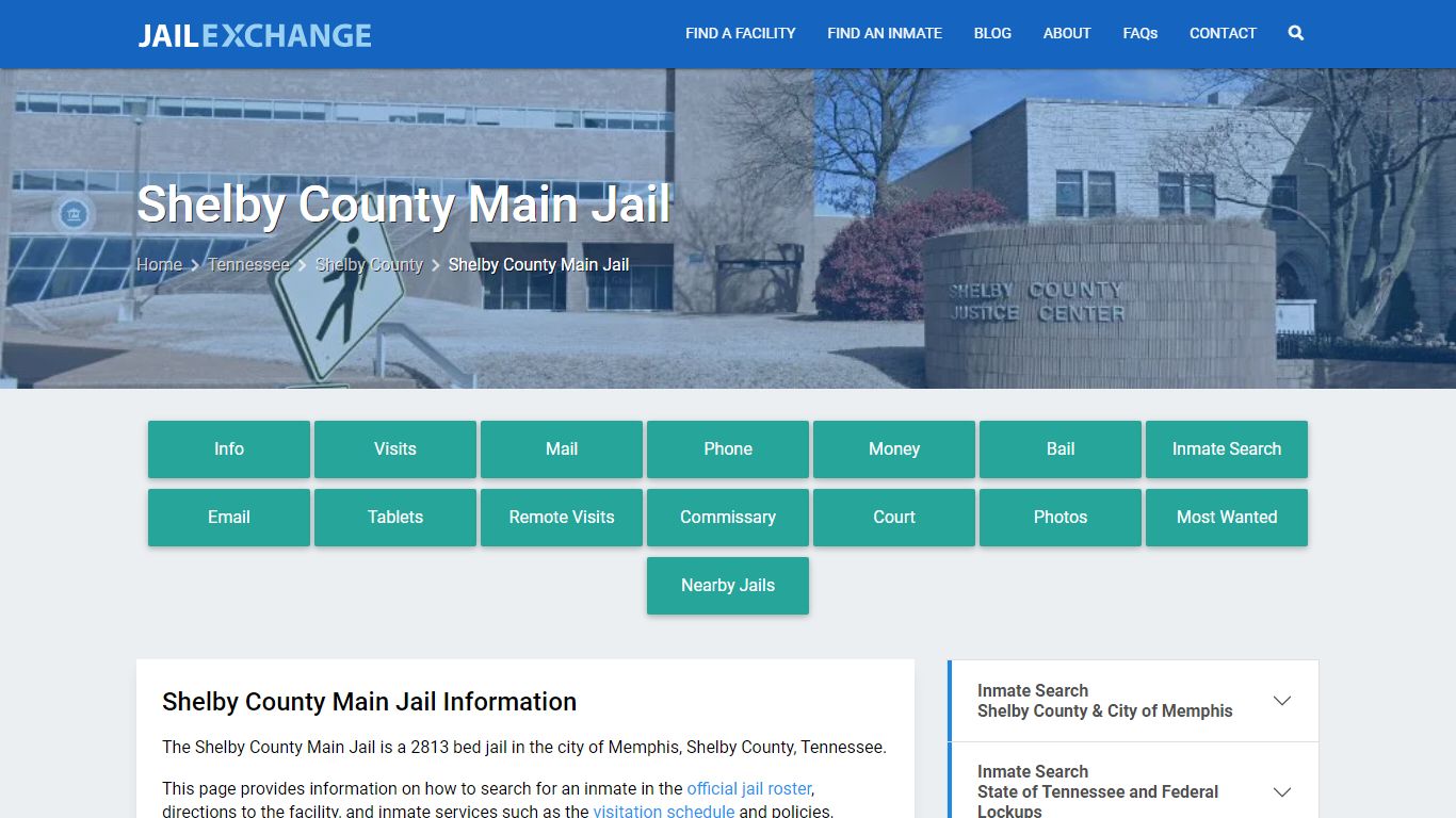 Shelby County Main Jail, TN Inmate Search, Information